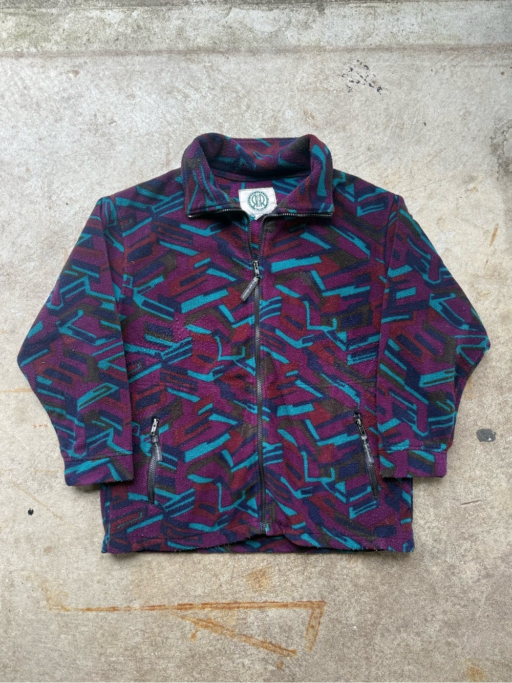 Vintage R&R Patterned Zip-Up Fleece Jacket - Teal & Purple L/XL